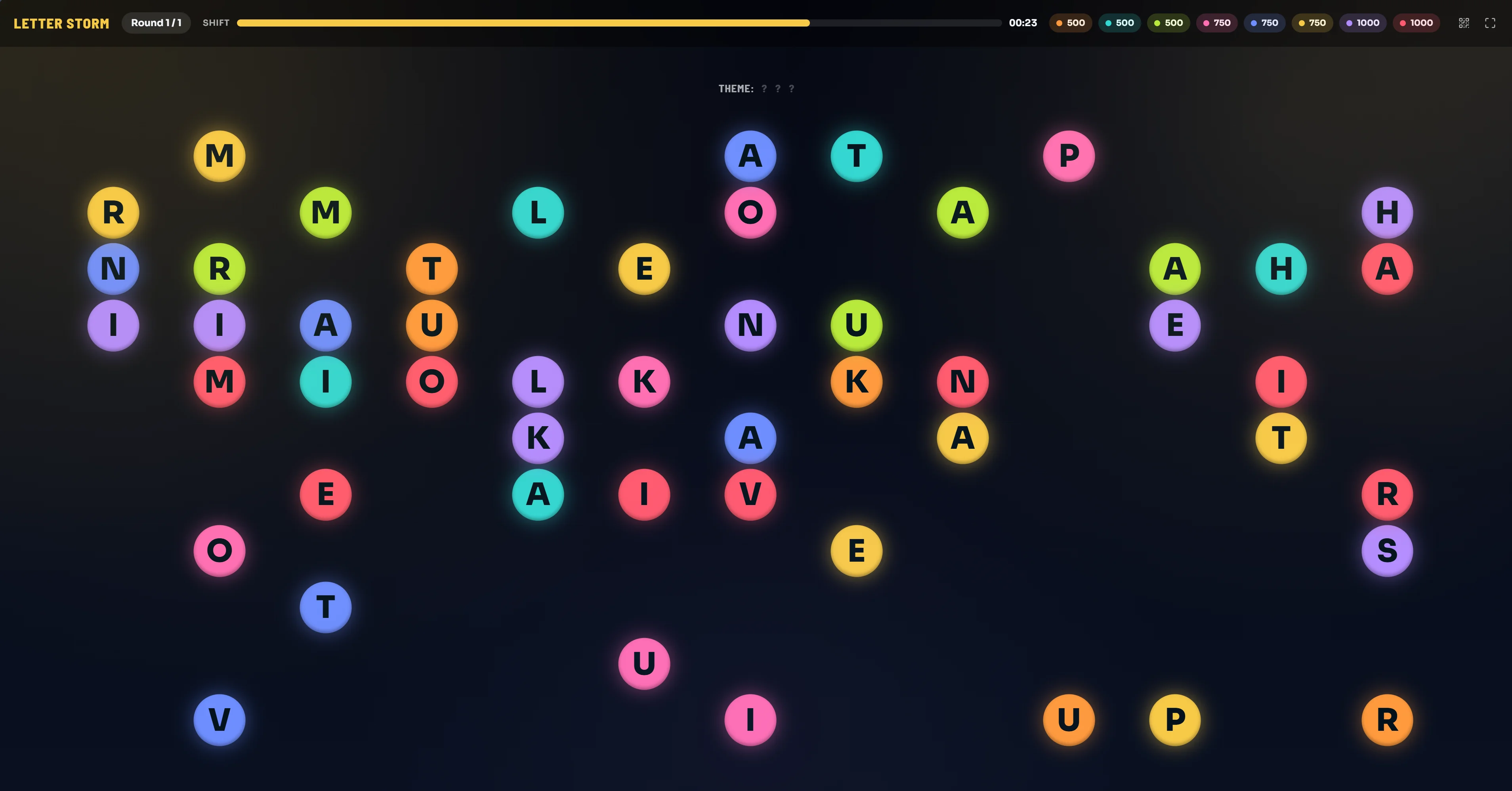 Letter Storm screenshot beginning of the game