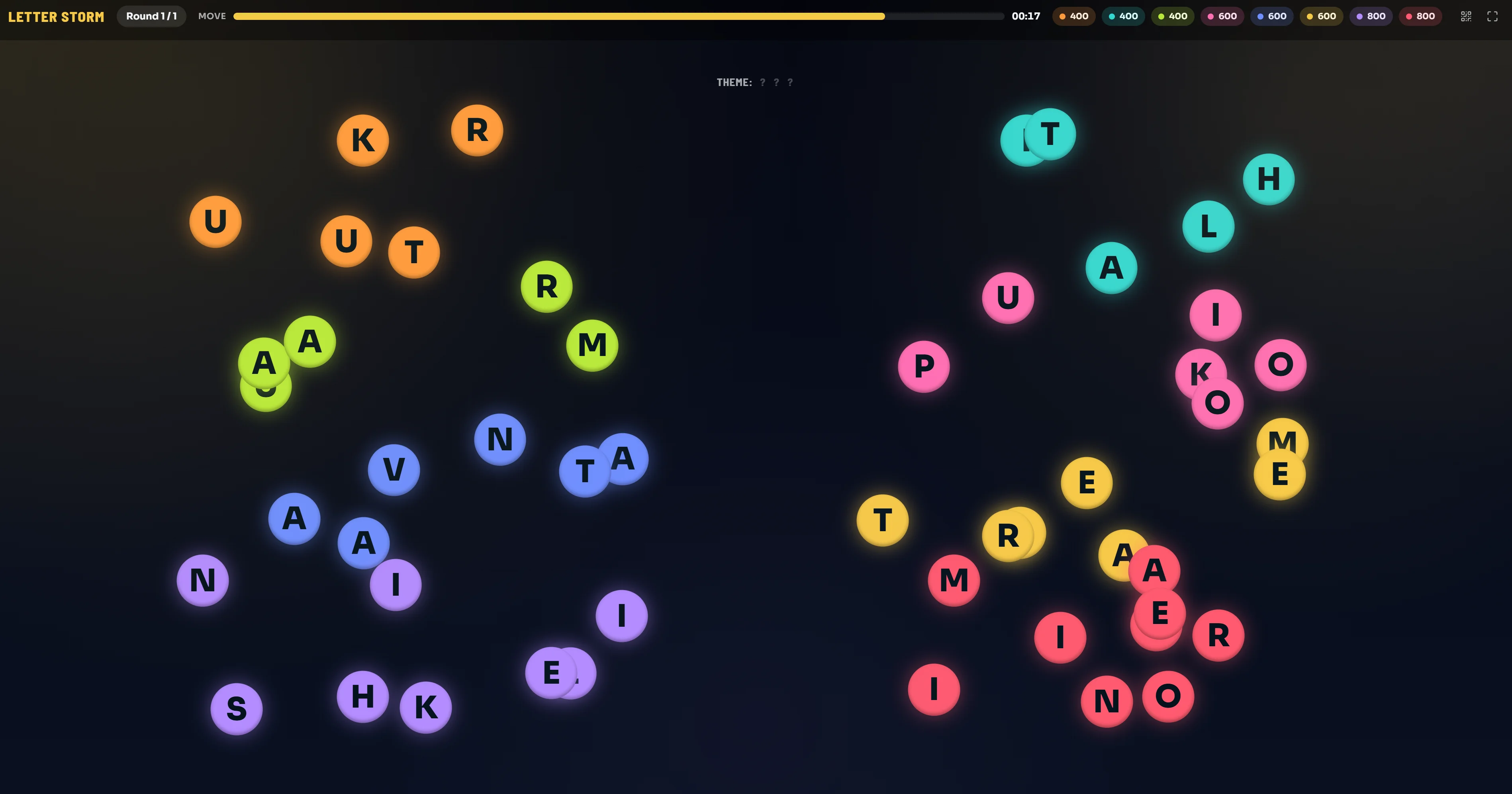 Letter Storm screen after a while