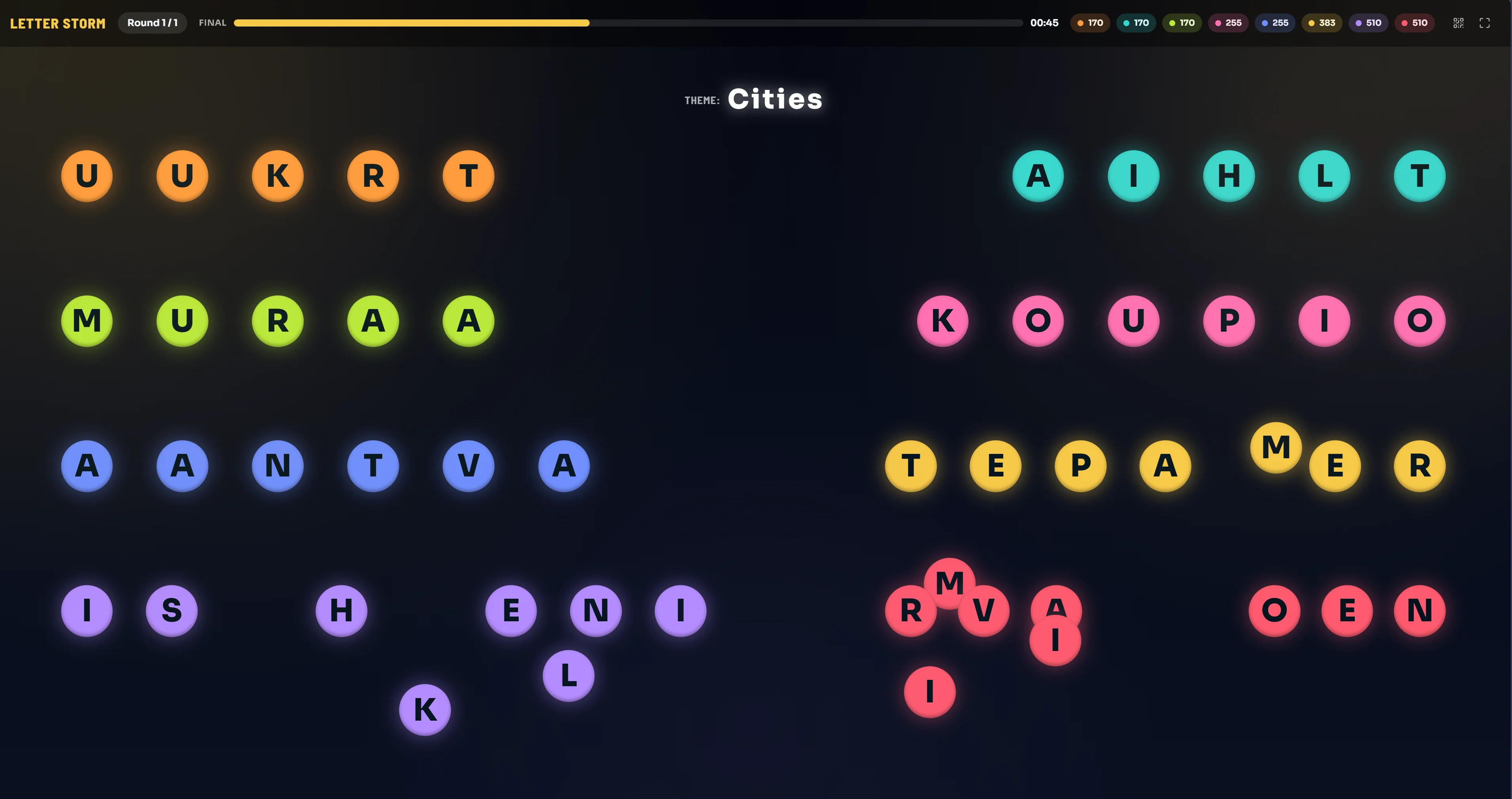 Letter storm, clear grouping 