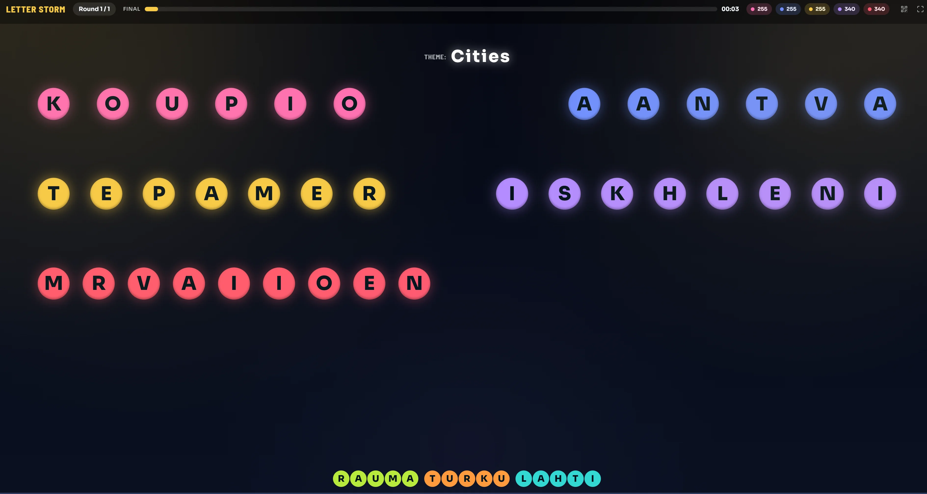 Letter Storm - after a while the system starts answering the  words itself. 